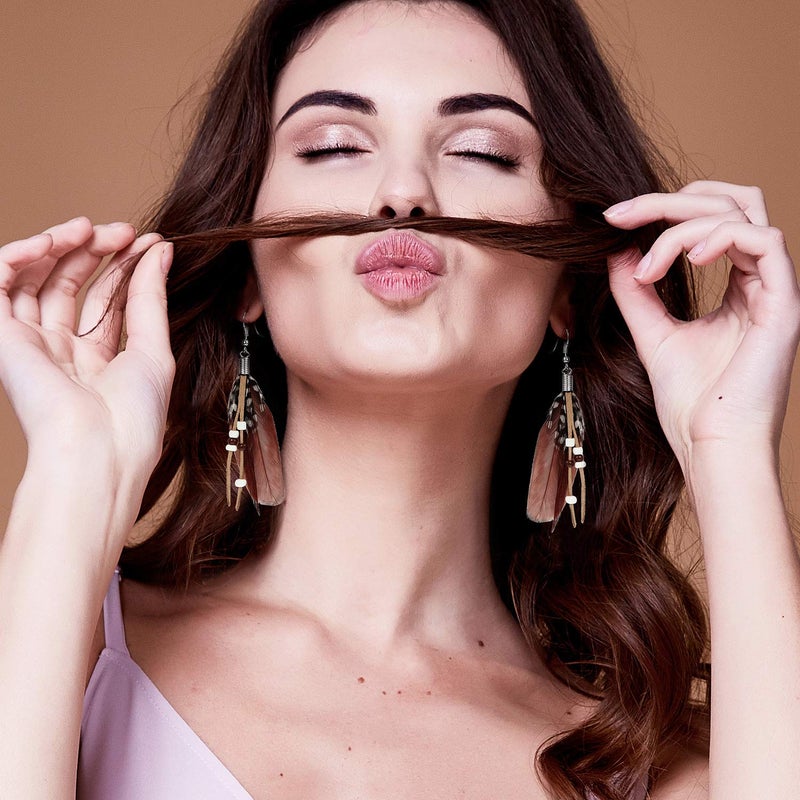 meekoo 6 Pairs Women Faux Feather Earrings Dream Catcher Bohemian Fringe Tassel Long Drop Dangle Earrings Set with Design for Women(Style 7) - Image 5